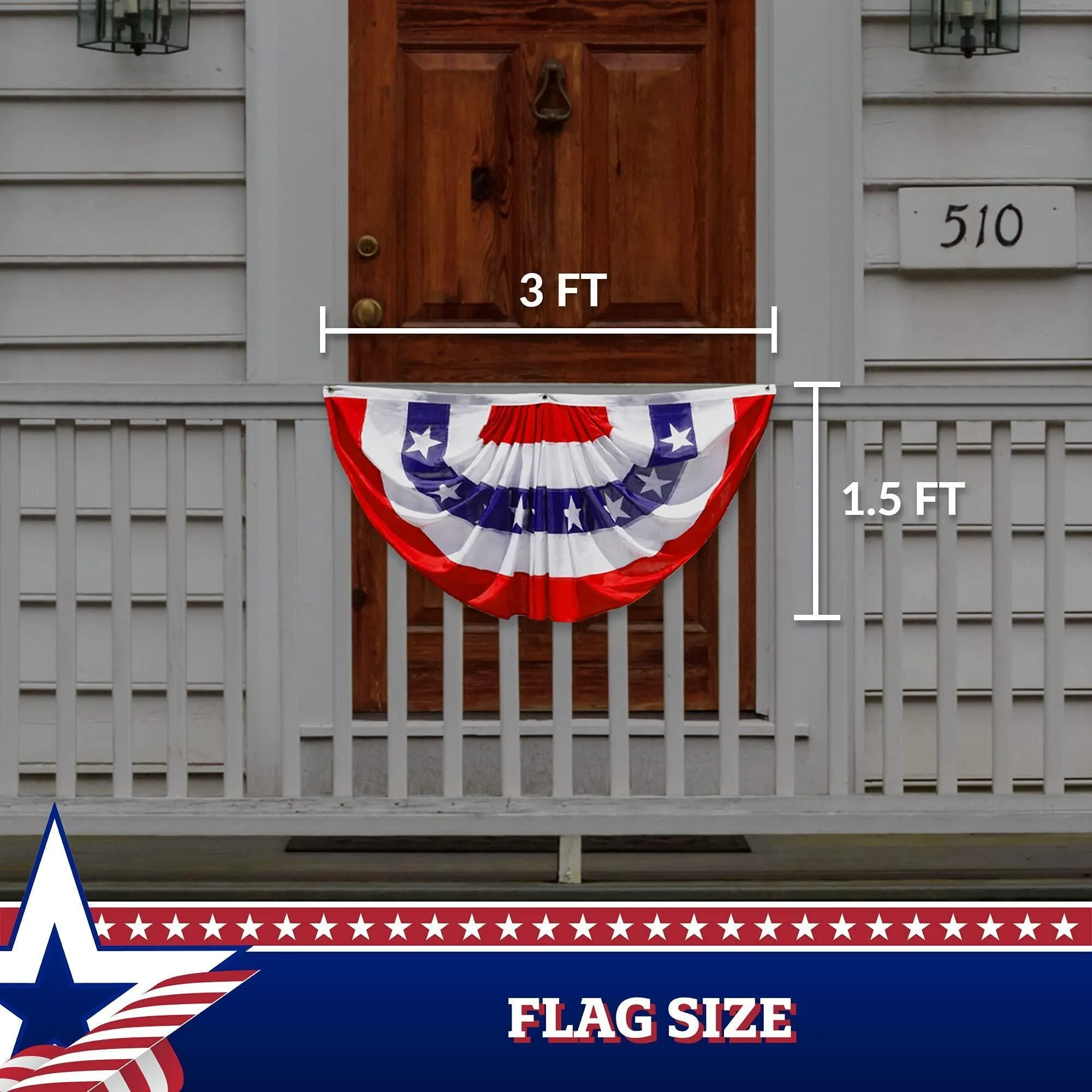 1 Pack USA Pleated Fan Flag 1.5x3 Feet American USA Bunting Decoration 150D