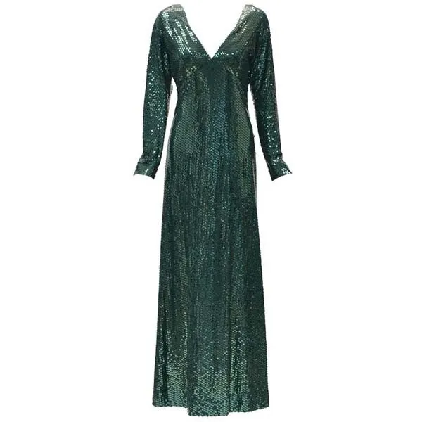 1960s Kiki Hart Green Sequin Evening Dress