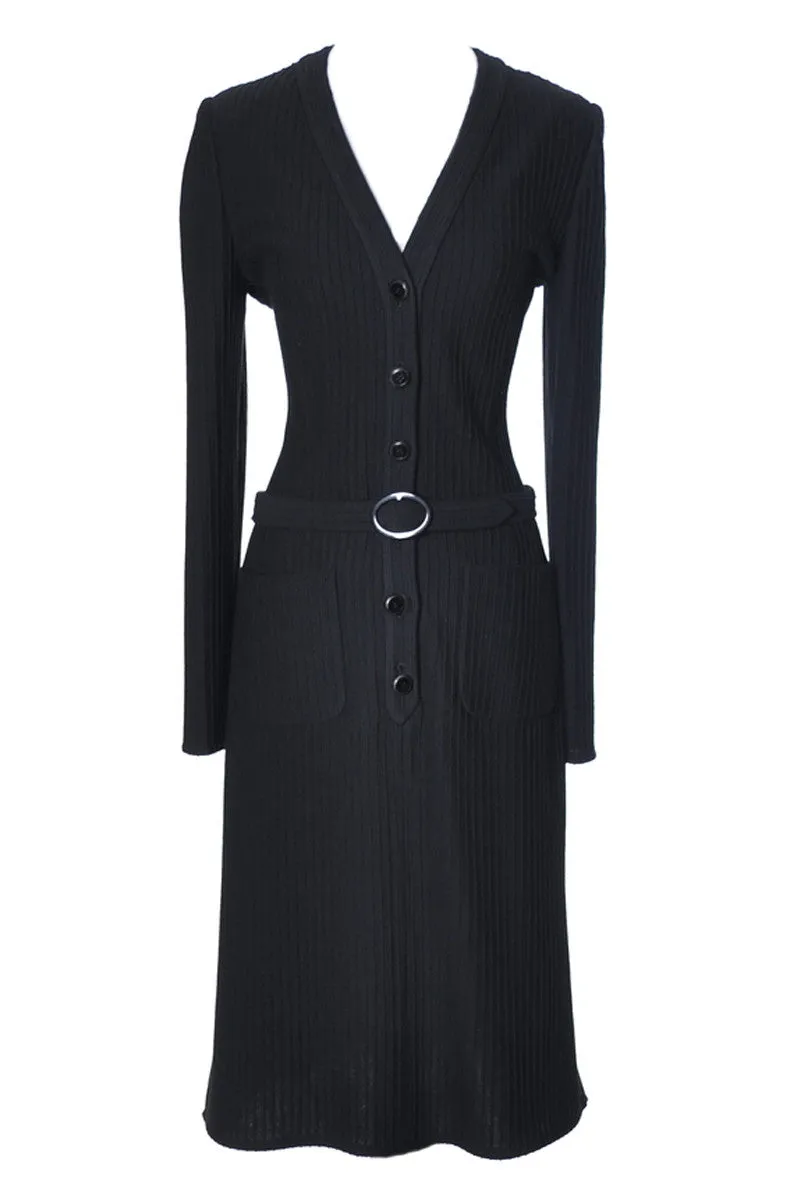 1970s Black Valentino Boutique Vintage Ribbed Knit Dress