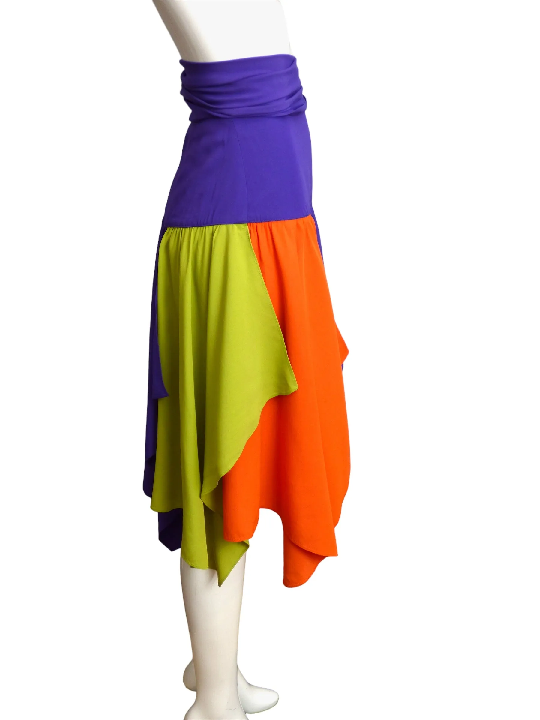 1980s Multi Color Handkerchief Skirt, Size 6