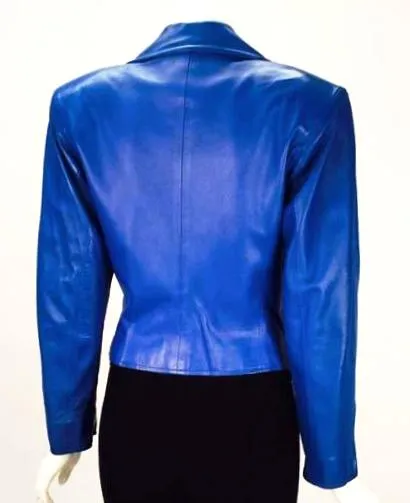 1980s Yves Saint Laurent Blue Leather Jacket and Skirt Ensemble