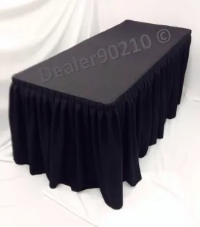 4' Fitted Polyester Double Pleated Table Skirt Cover W/top Topper Shows Black"