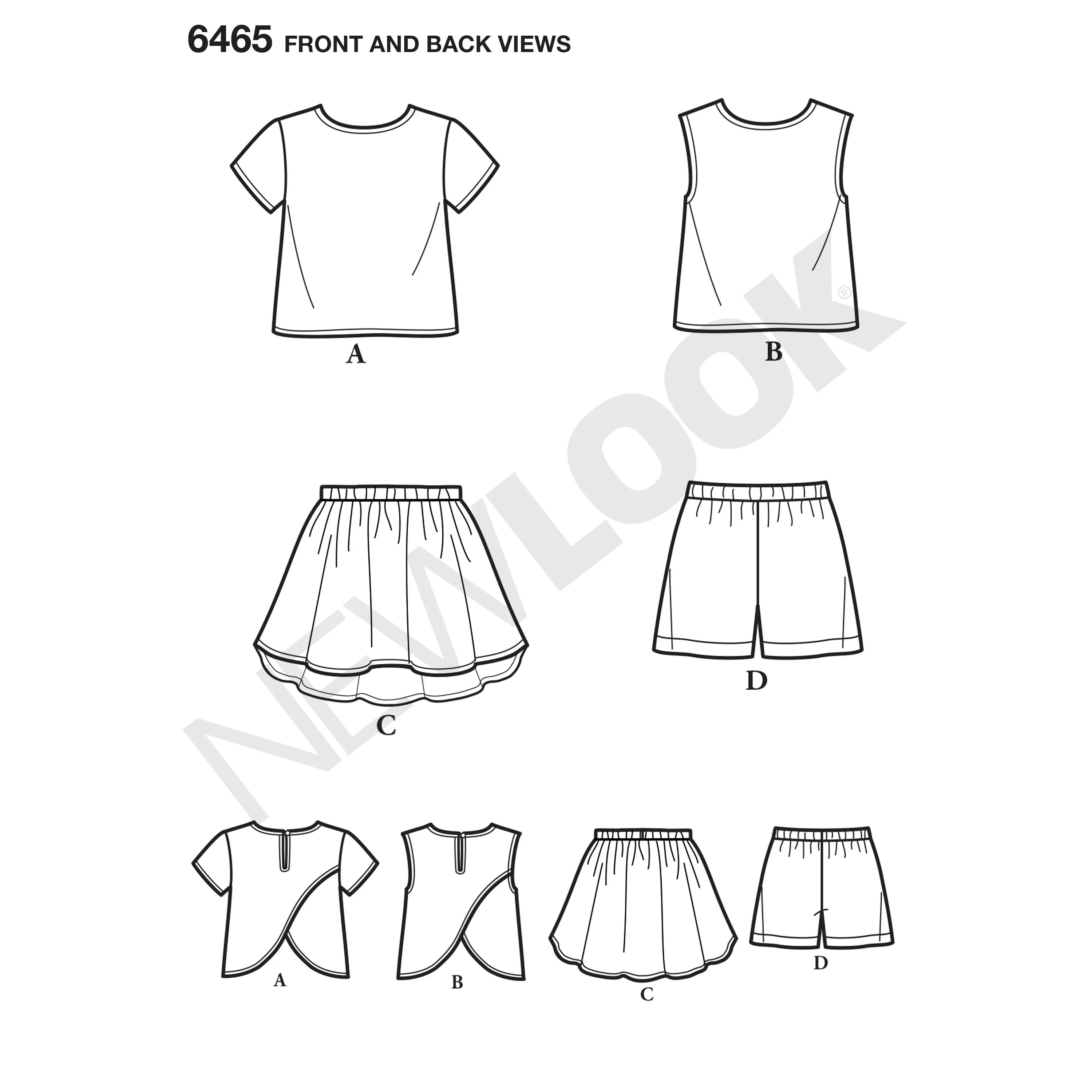 6465 Child's Easy Top, Skirt and Shorts