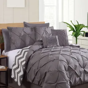 7 Piece Pinch Pleat Comforter Set Charcoal King