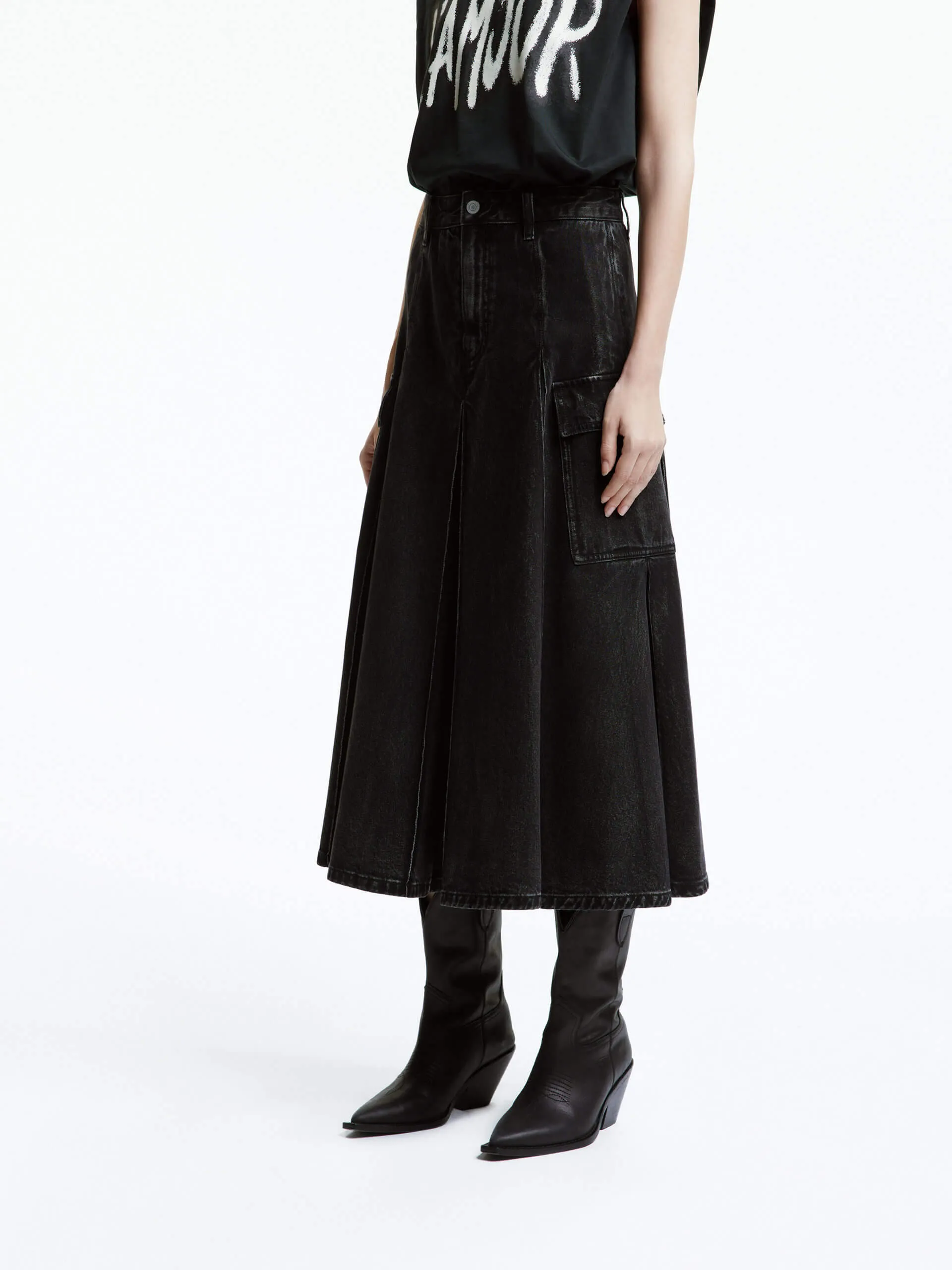 A-line Denim Midi Skirt