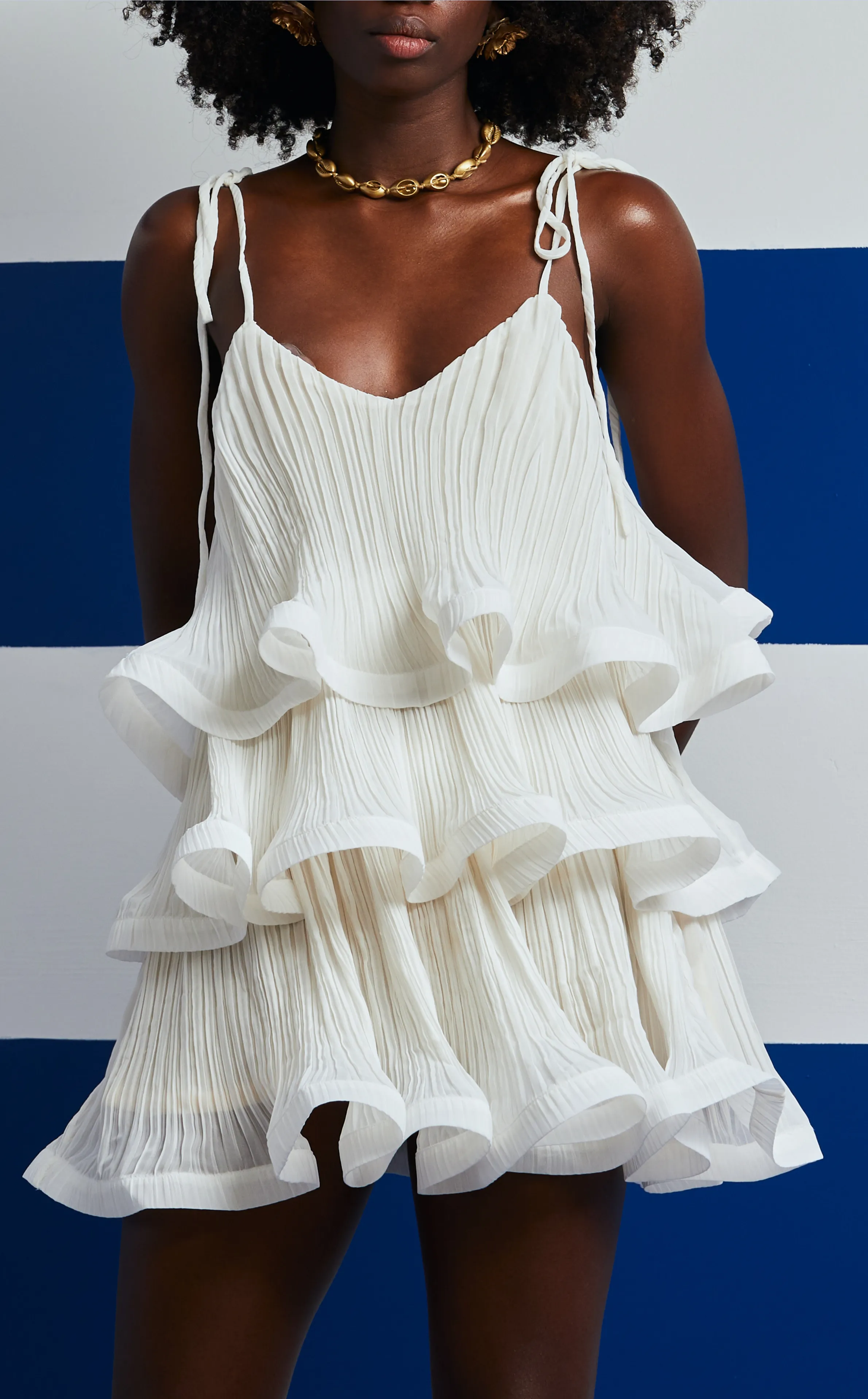 ACAPULCO MINI DRESS - WHITE PLEATED CHIFFON