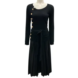 Altuzarra Black Pleated Faux Leather and Cashmere Knit Dress