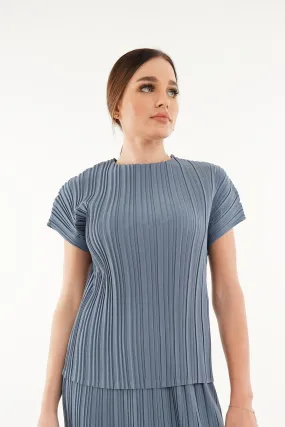 Andrea Short Sleeve Pleated Top(Matte Fabric)