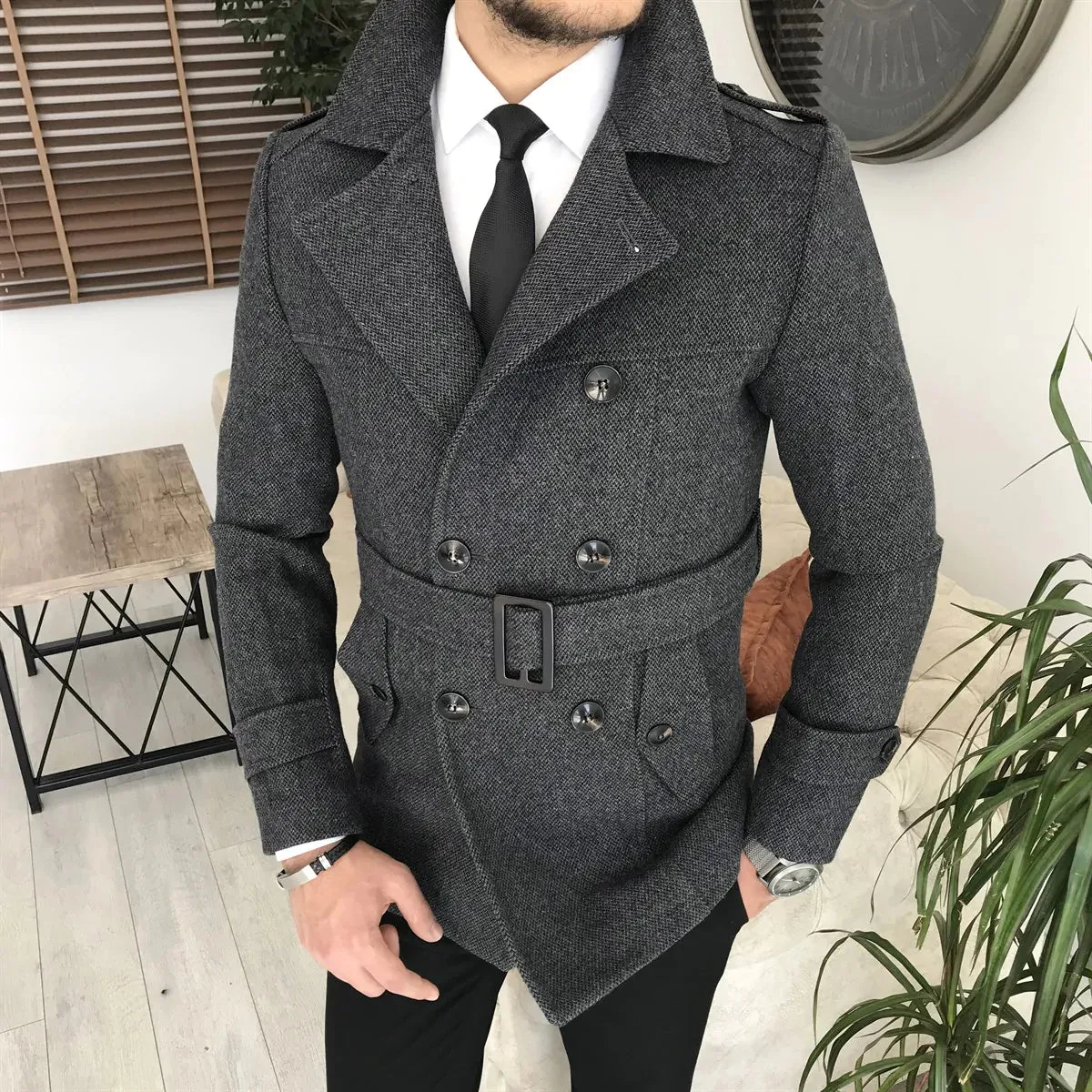 Arctic Anthracite Double Breasted Coat by Italian Vega®