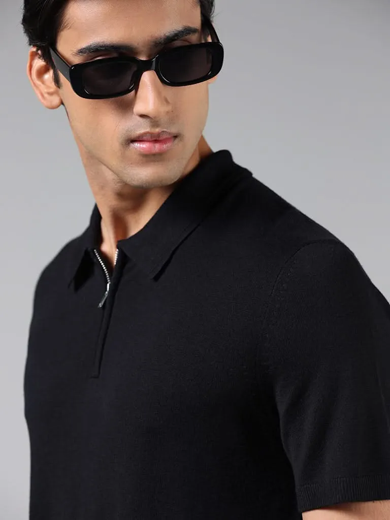 Ascot Black Relaxed-Fit Polo Zipper T-Shirt