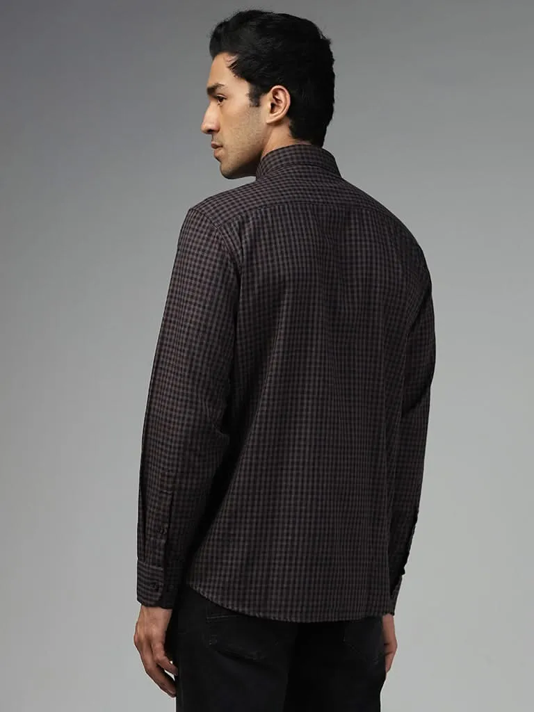 Ascot Navy Checked Cotton Relaxed-Fit Shirt