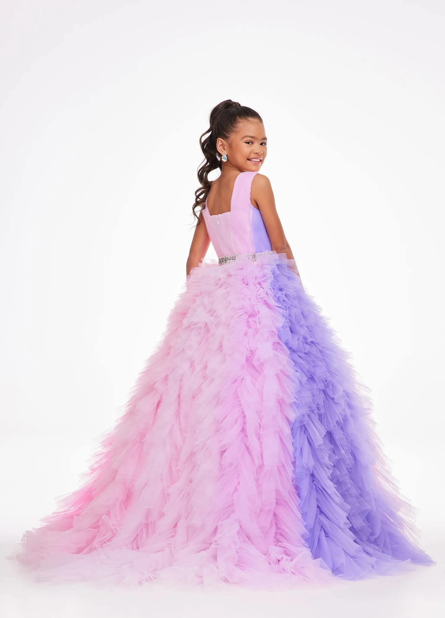 Ashley Lauren Kids 8137 Size 12 Blue Girls Preteens Pageant Dress Layered Tulle Skirt Square Neckline