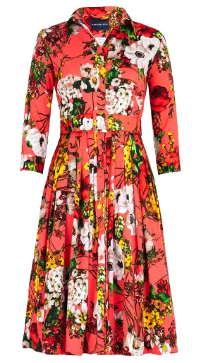 Audrey Dress #2 Shirt Collar 3/4 Sleeve Midi Length Cotton Stretch (Alpine Flowers)