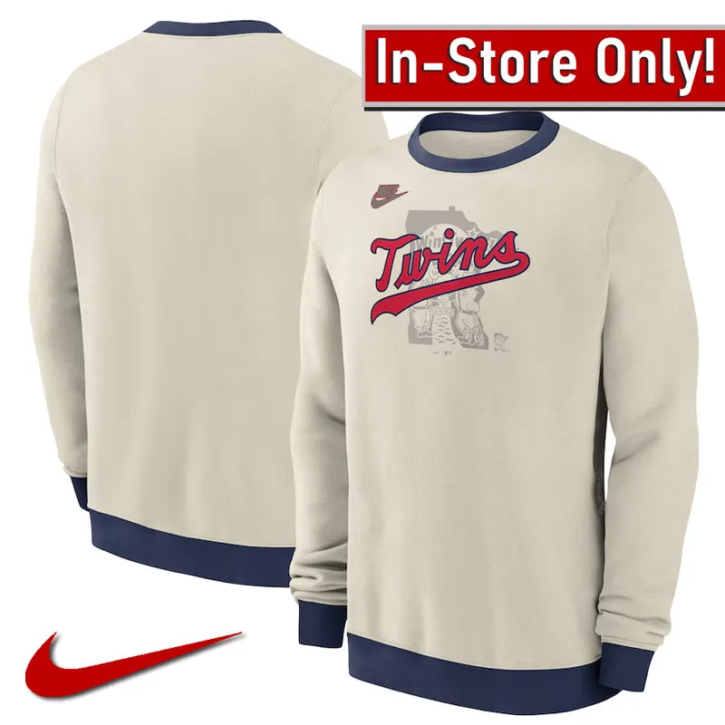 AVAILABLE IN-STORE ONLY! Minnesota Twins Nike Cooperstown Light Bone Crewneck Sweatshirt