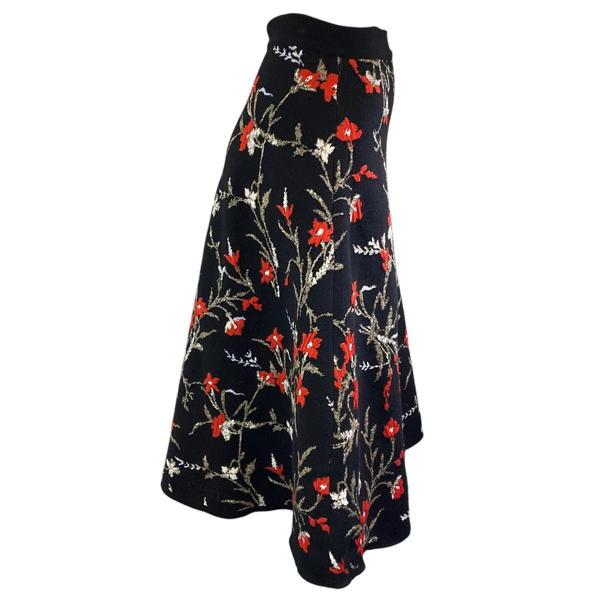 Balenciaga Black / Red 2016 Floral Wool Knit Midi Skirt