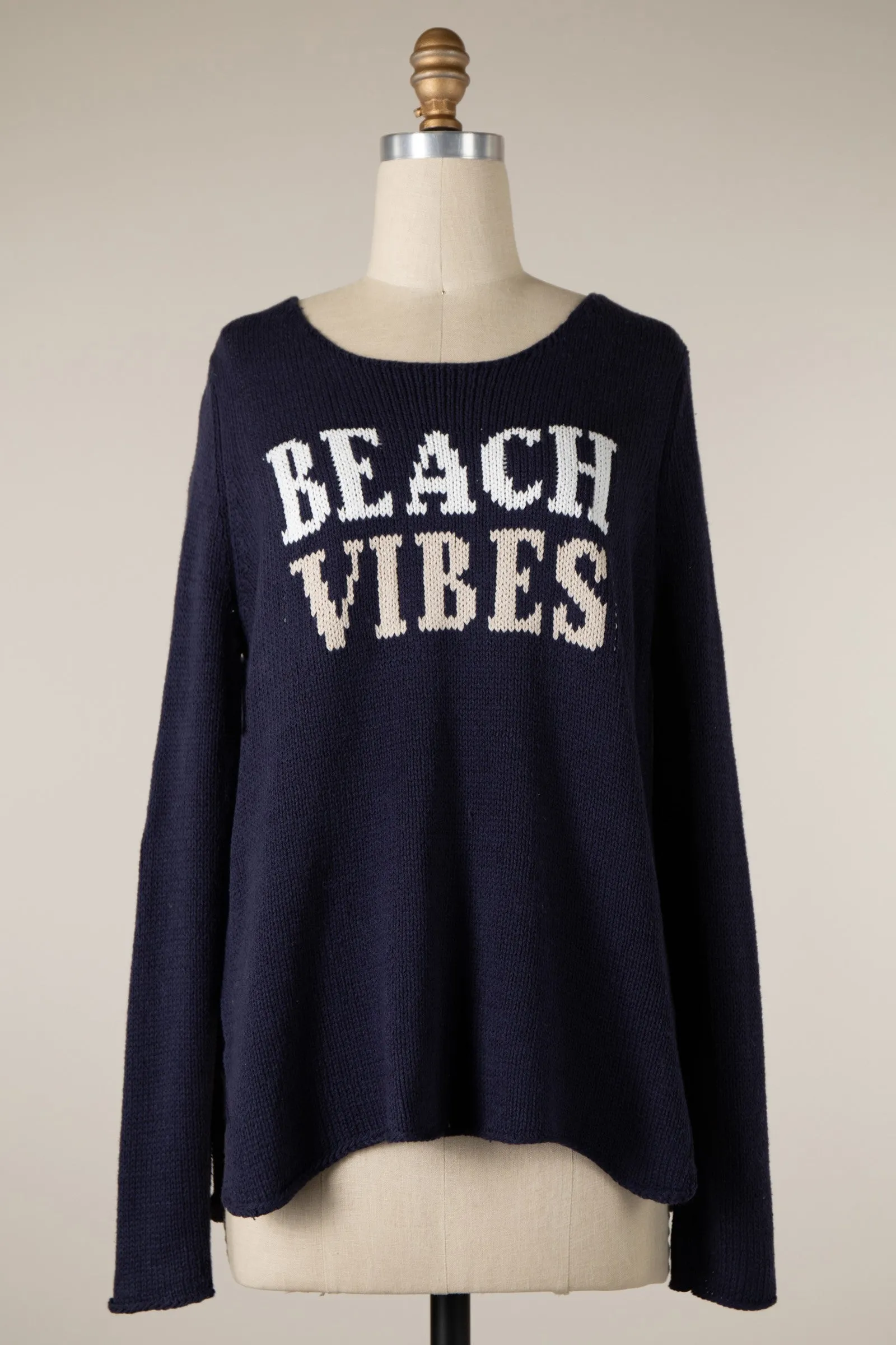 'Beach Vibes' Lightweight Knit Sweater - Navy