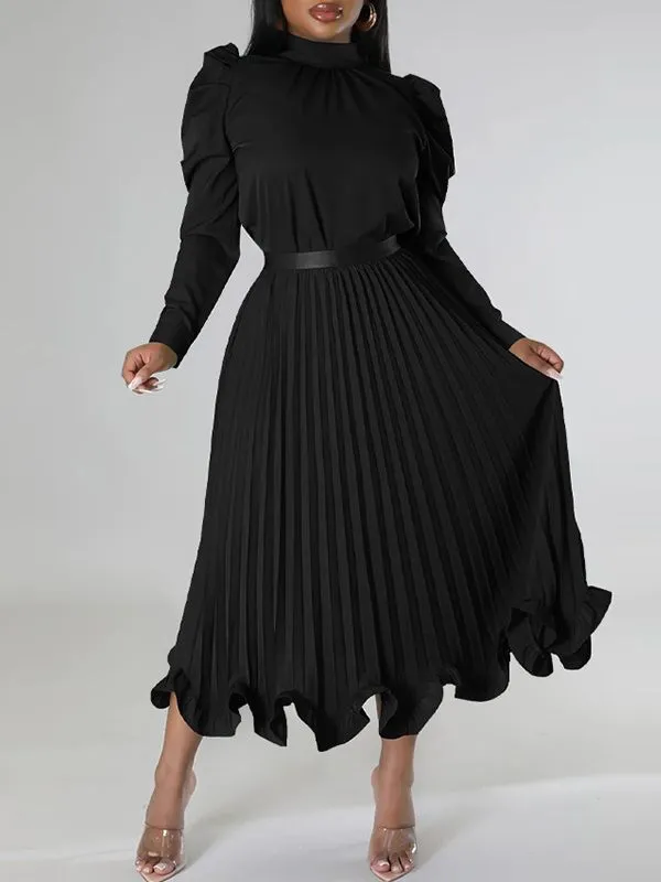 Beautiedoll Puff-Sleeve Top & Pleated Skirt Set