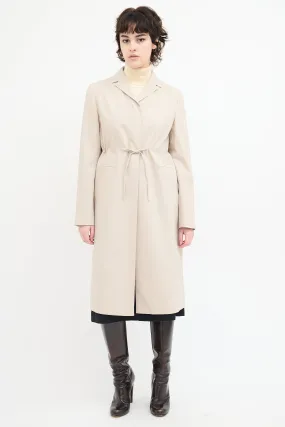 Beige Wool Drawstring Mid Length Coat