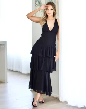 Bella Layered Chiffon Maxi Dress - Black