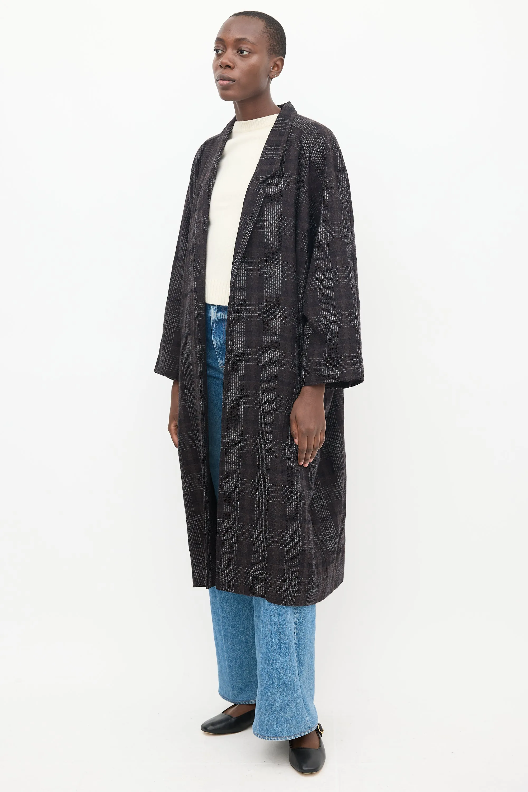 Black & White Wool Plaid Coat