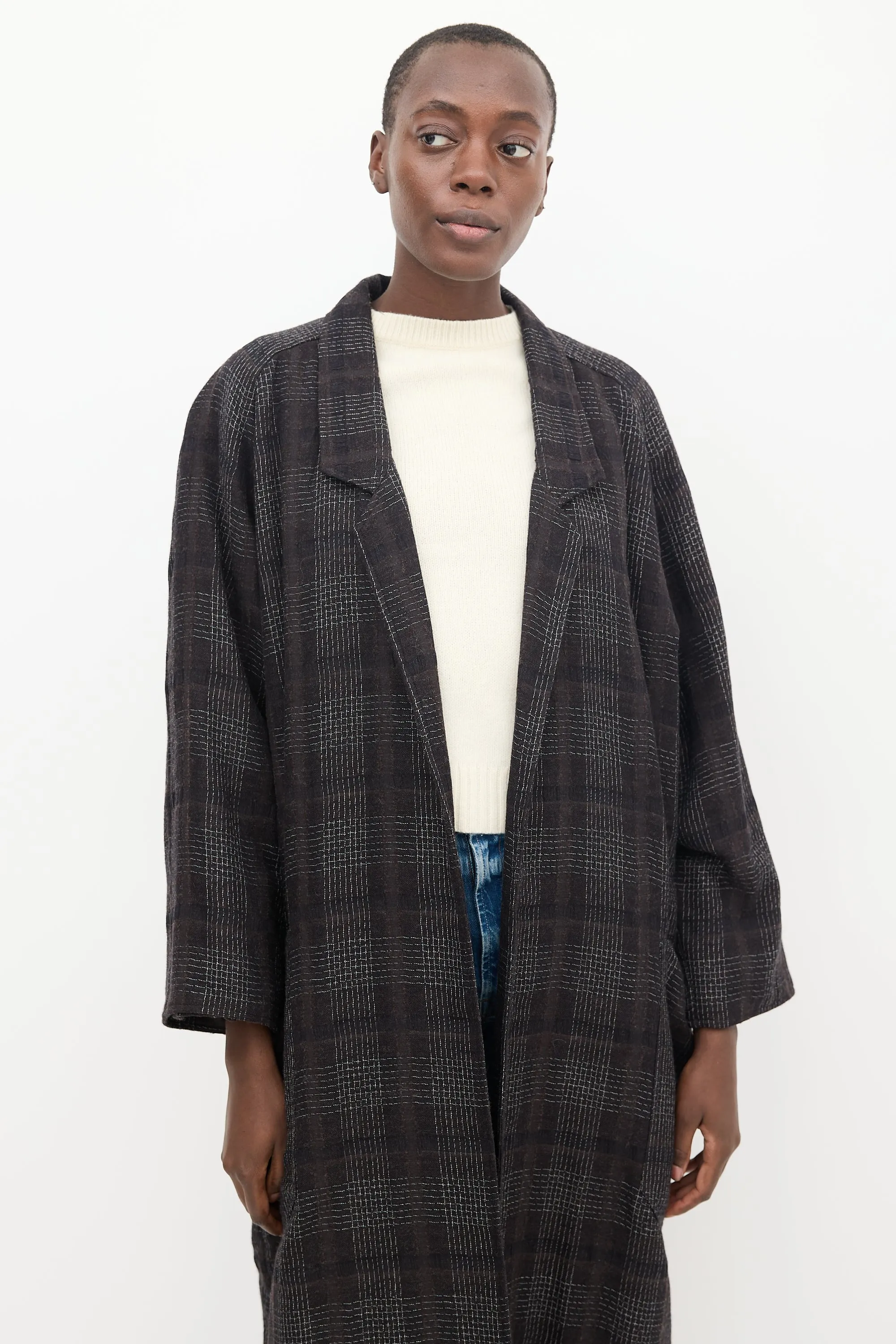 Black & White Wool Plaid Coat