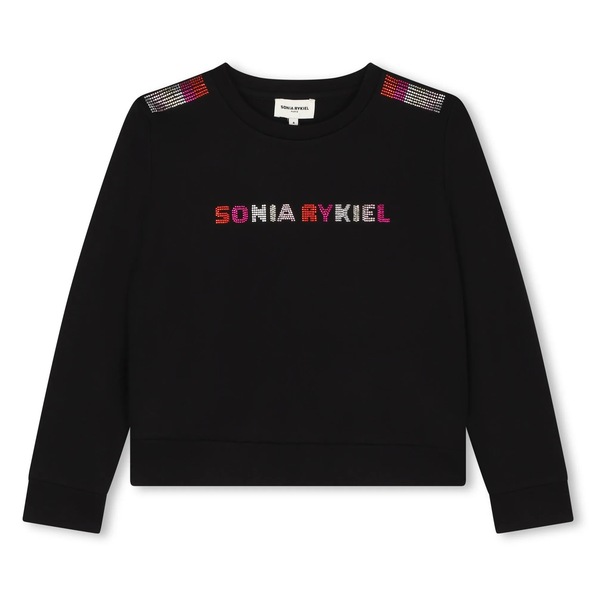 Black Color Rhinestones Logo Crewneck