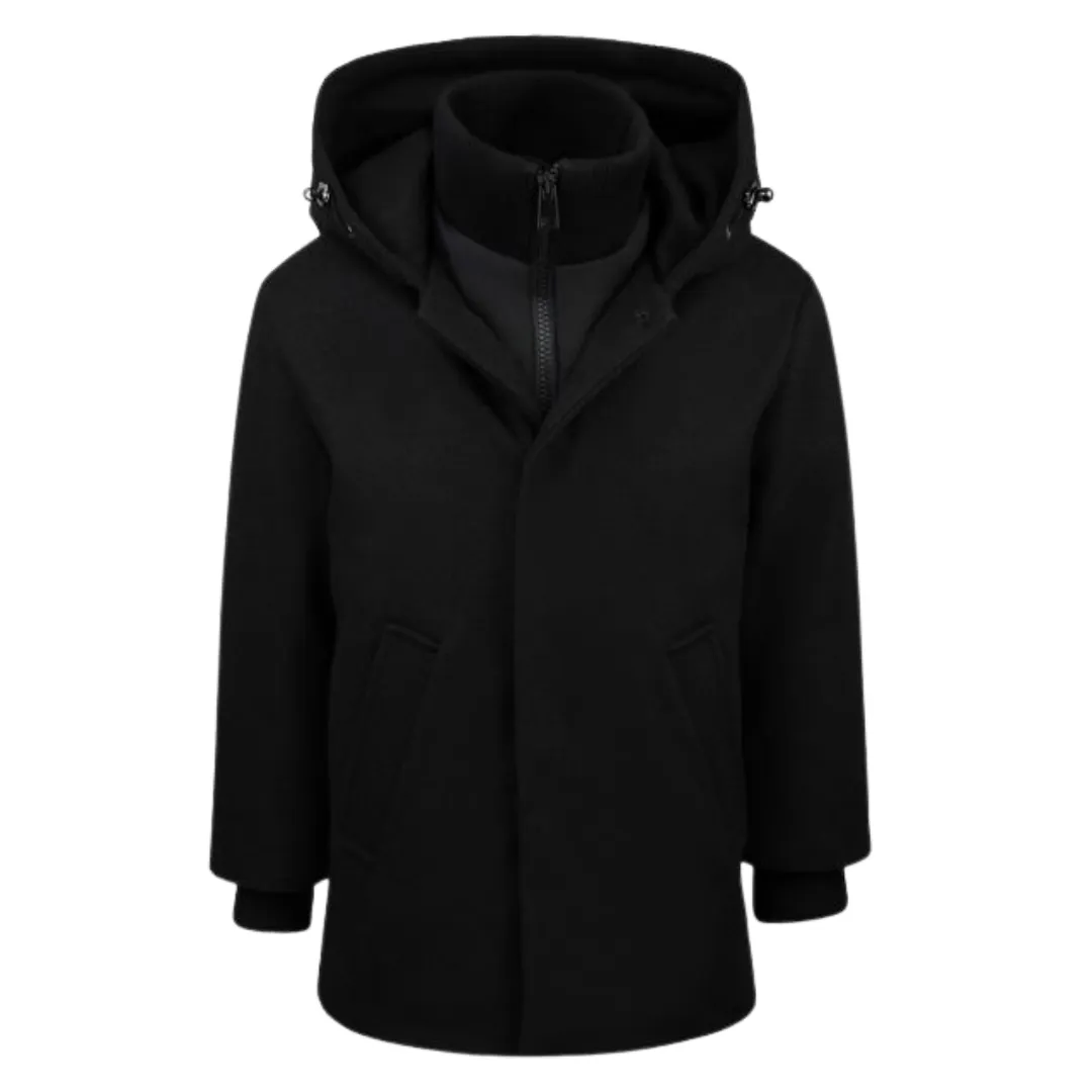 Black Hooded Wool Dressy Coat