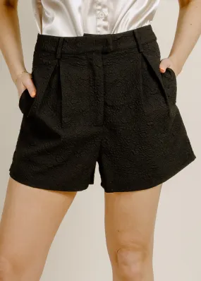 Black Texture Pleated Short