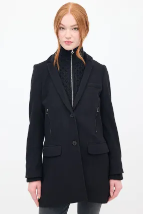 Black Wool & Knit Pea Coat