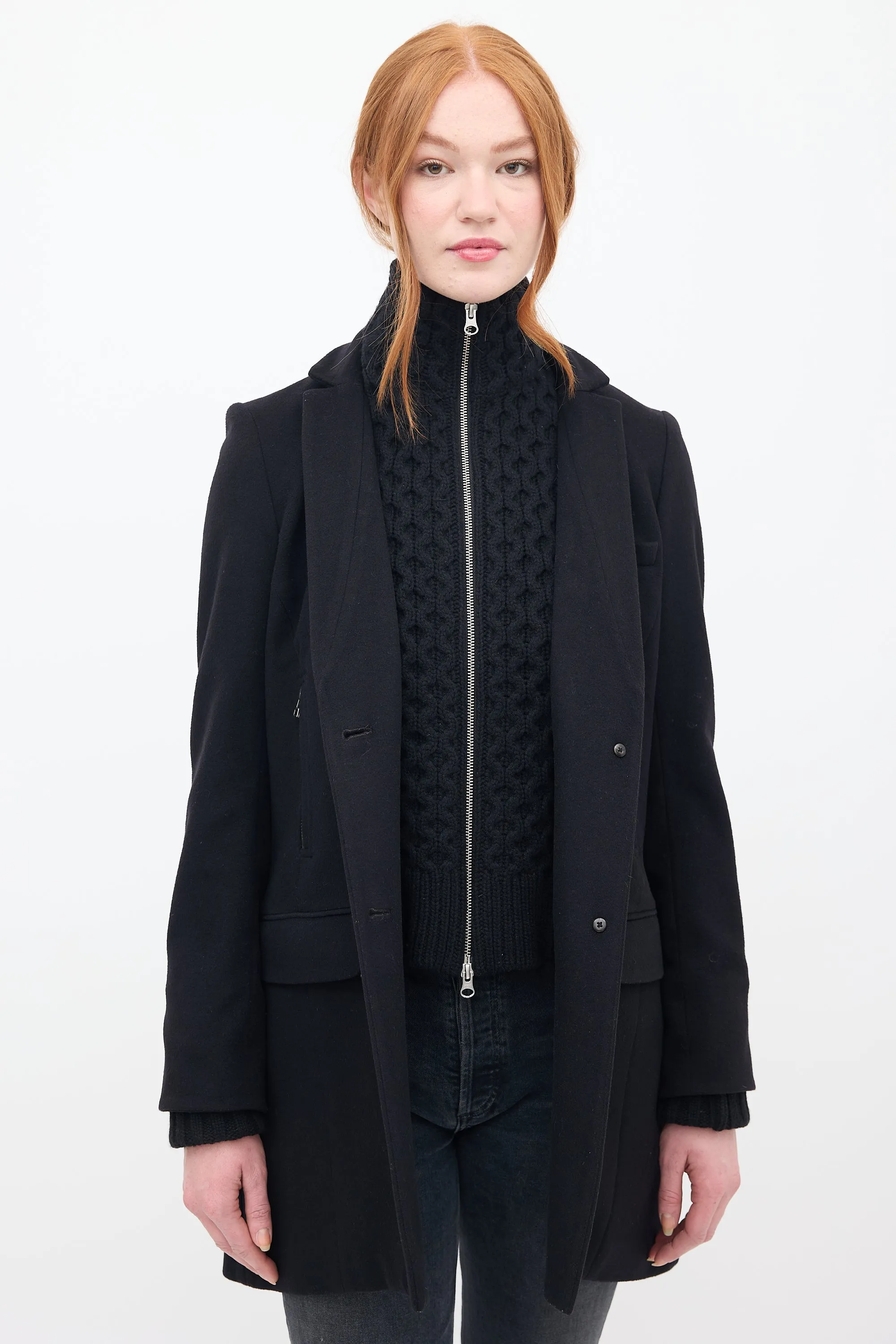 Black Wool & Knit Pea Coat