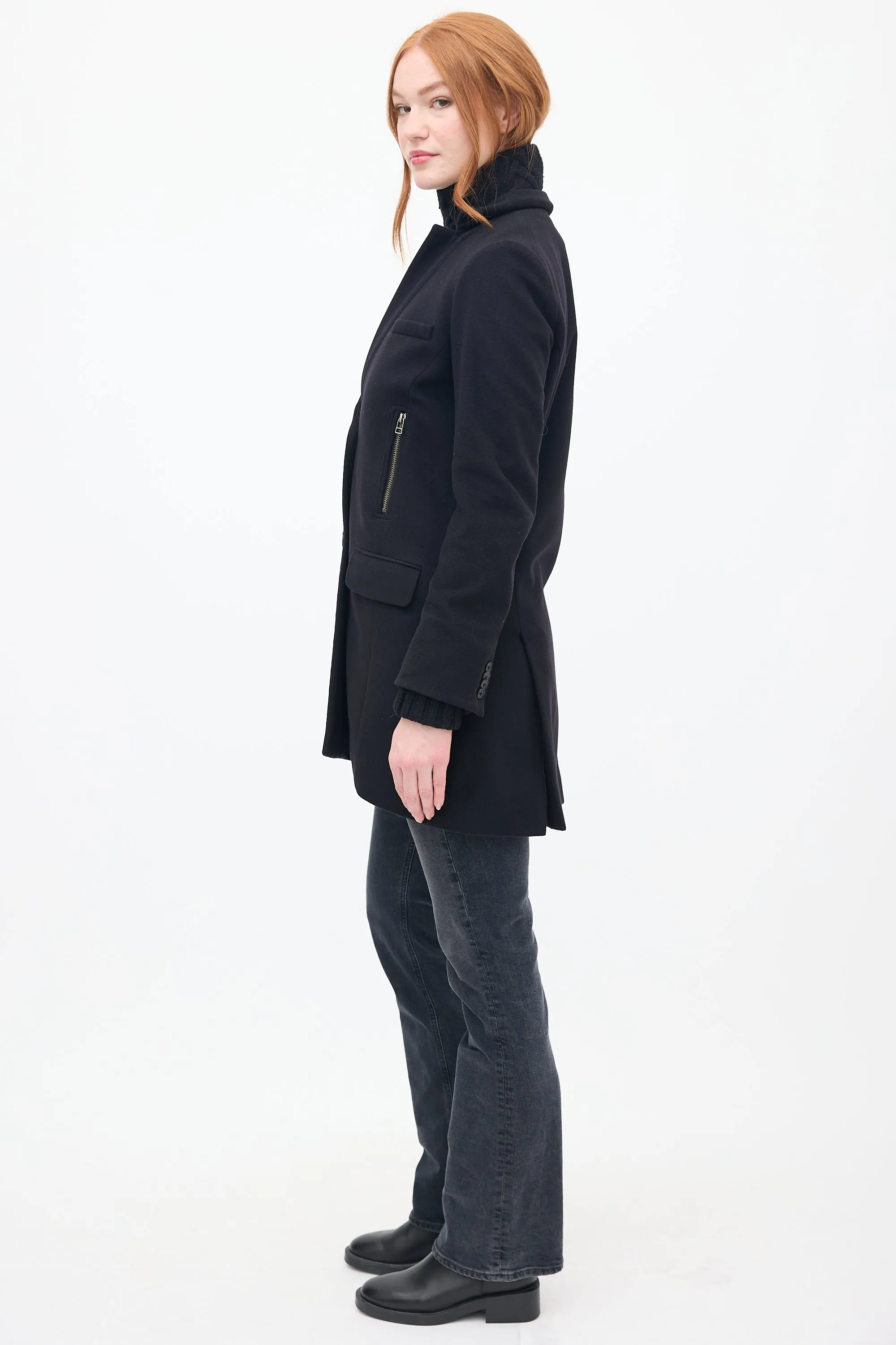 Black Wool & Knit Pea Coat