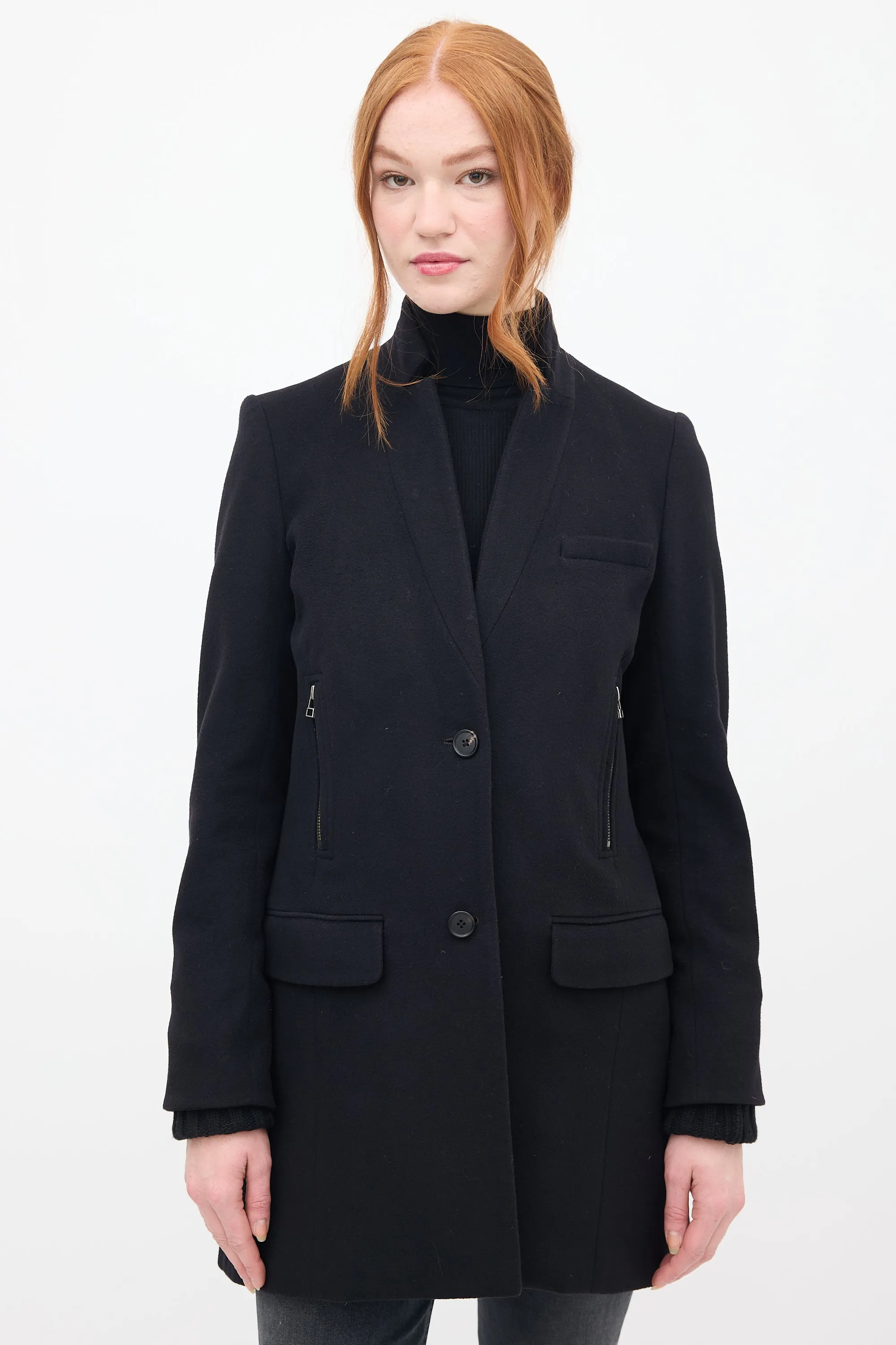 Black Wool & Knit Pea Coat