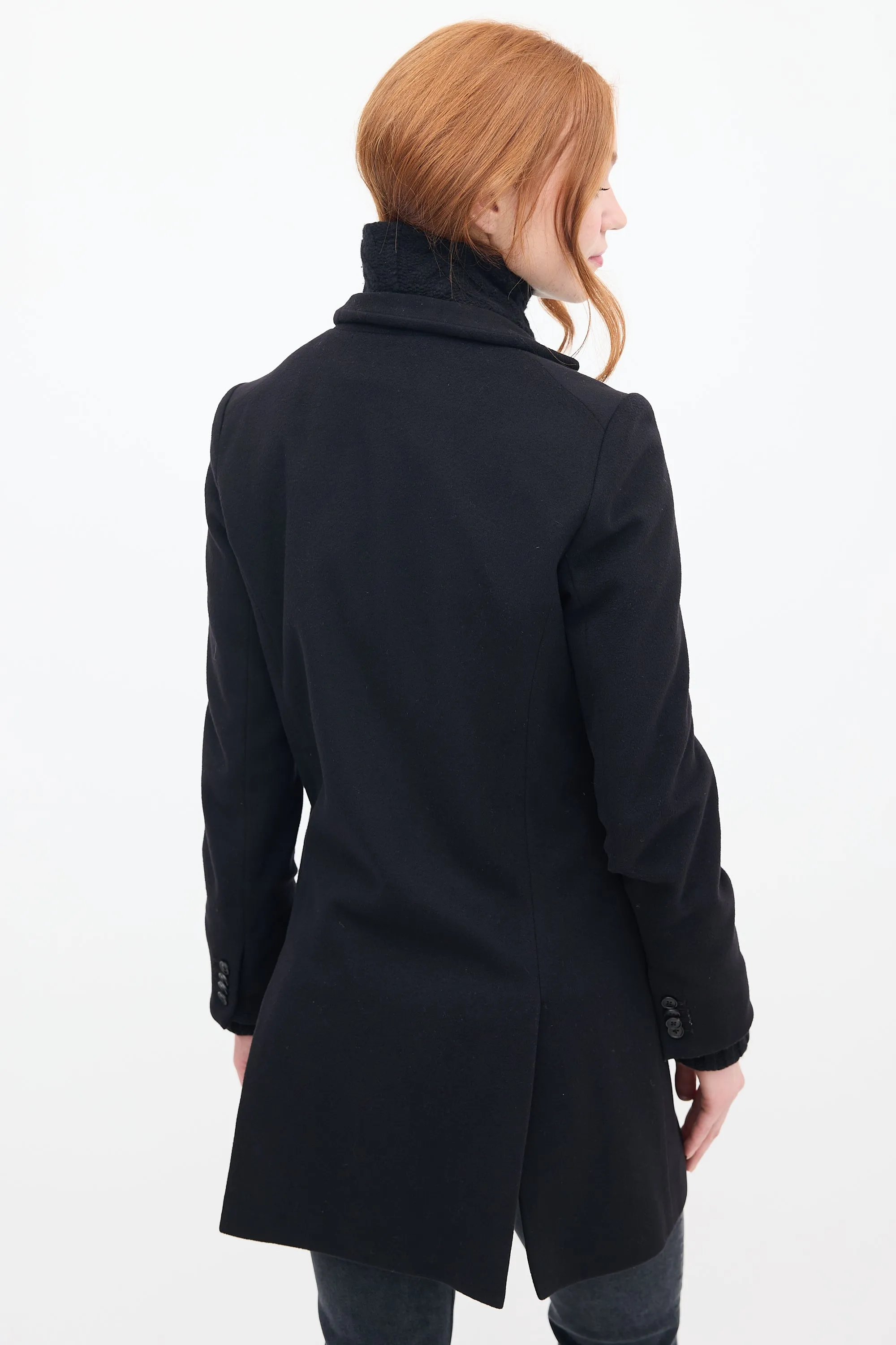 Black Wool & Knit Pea Coat