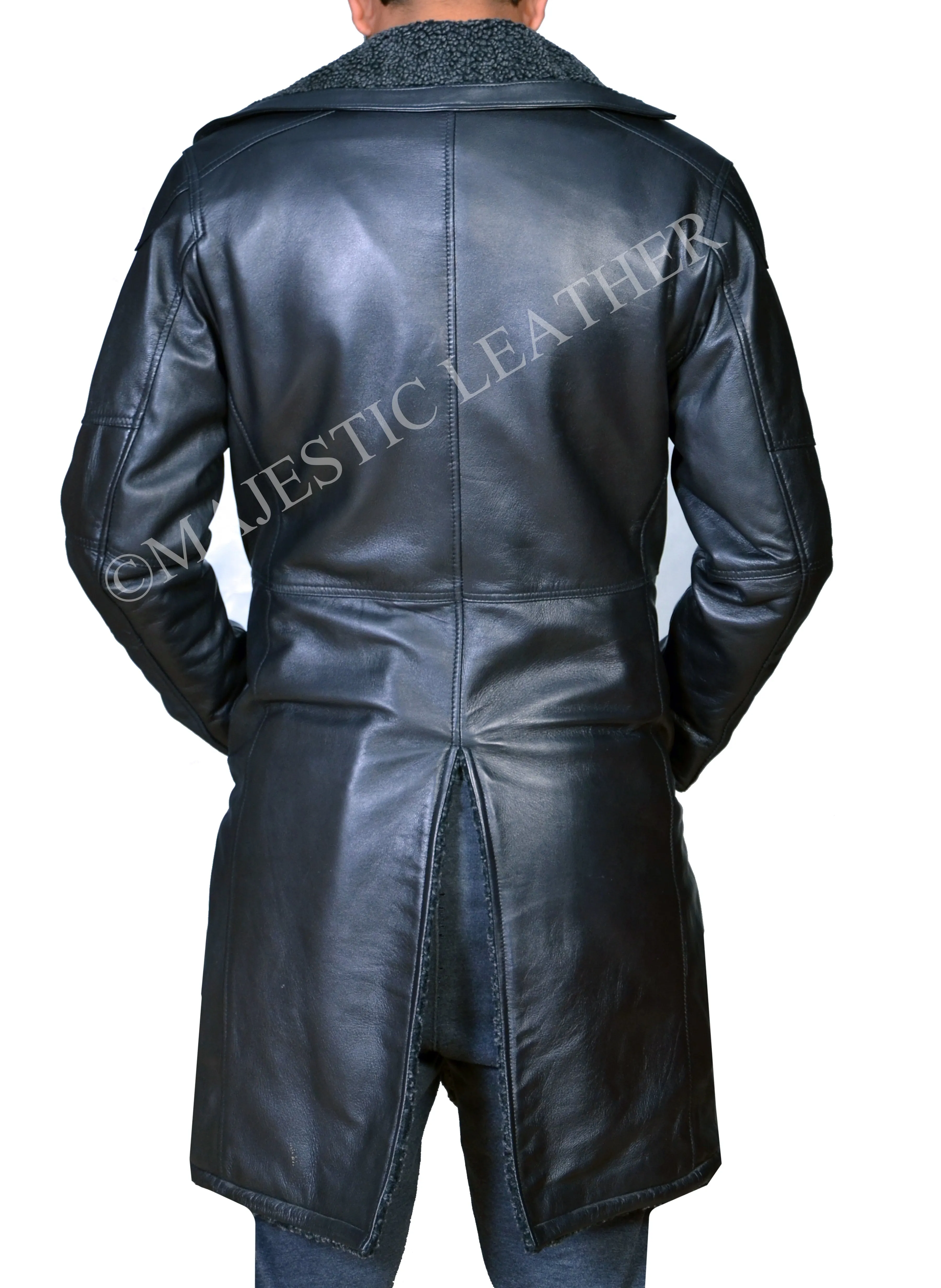 Blade Runner 2049 Ryan Gosling (Officer K) Fur Lapel Collar Trench Leather Coat