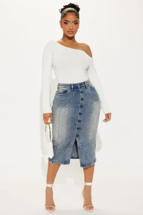 Blair Tinted Denim Midi Skirt - Vintage Wash