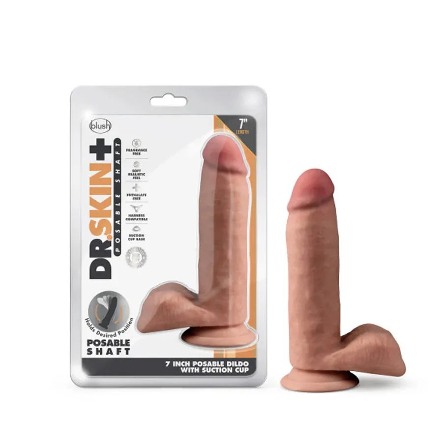 Blush Dr. Skin Plus Realistic 7 in. Triple Density Posable Dildo with Balls & Suction Cup