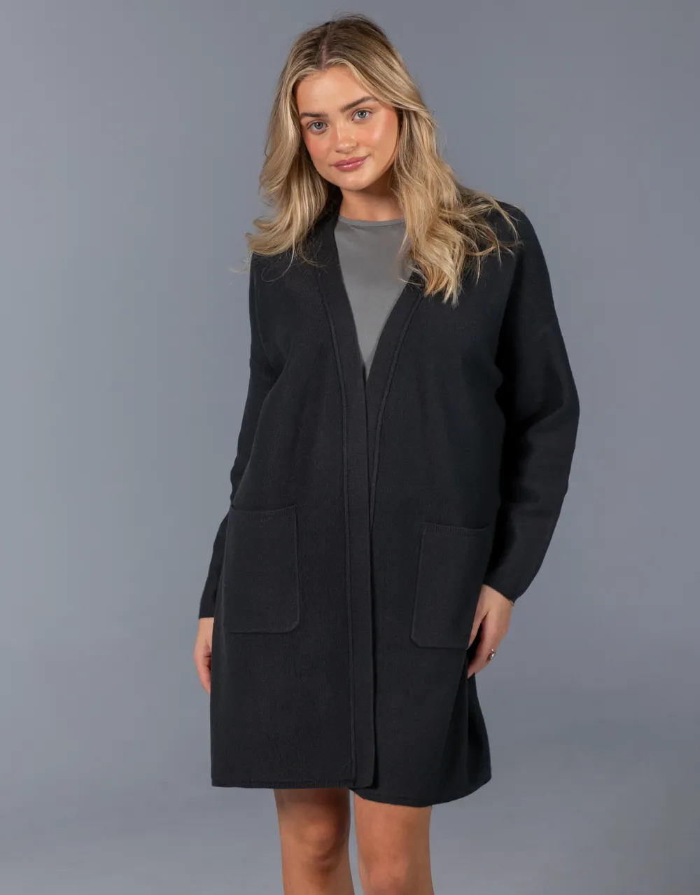 Boiled Wool Coat with Pockets in Dark Grey