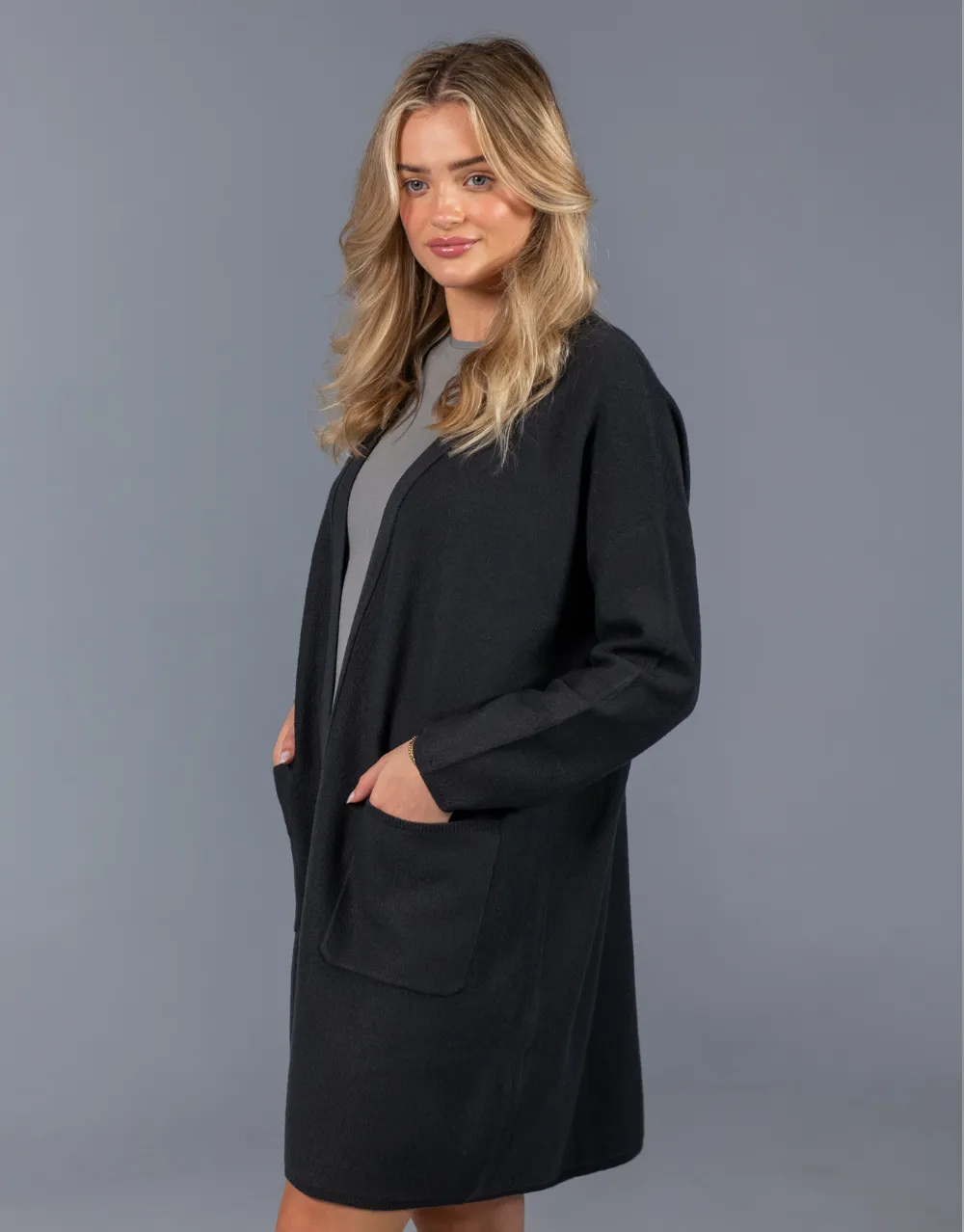 Boiled Wool Coat with Pockets in Dark Grey