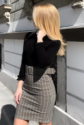 Brown Check Belted Tailored Mini Skirt - Fiona