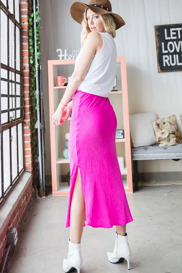 Bucketlist Solid Satin Midi Neon Skirt