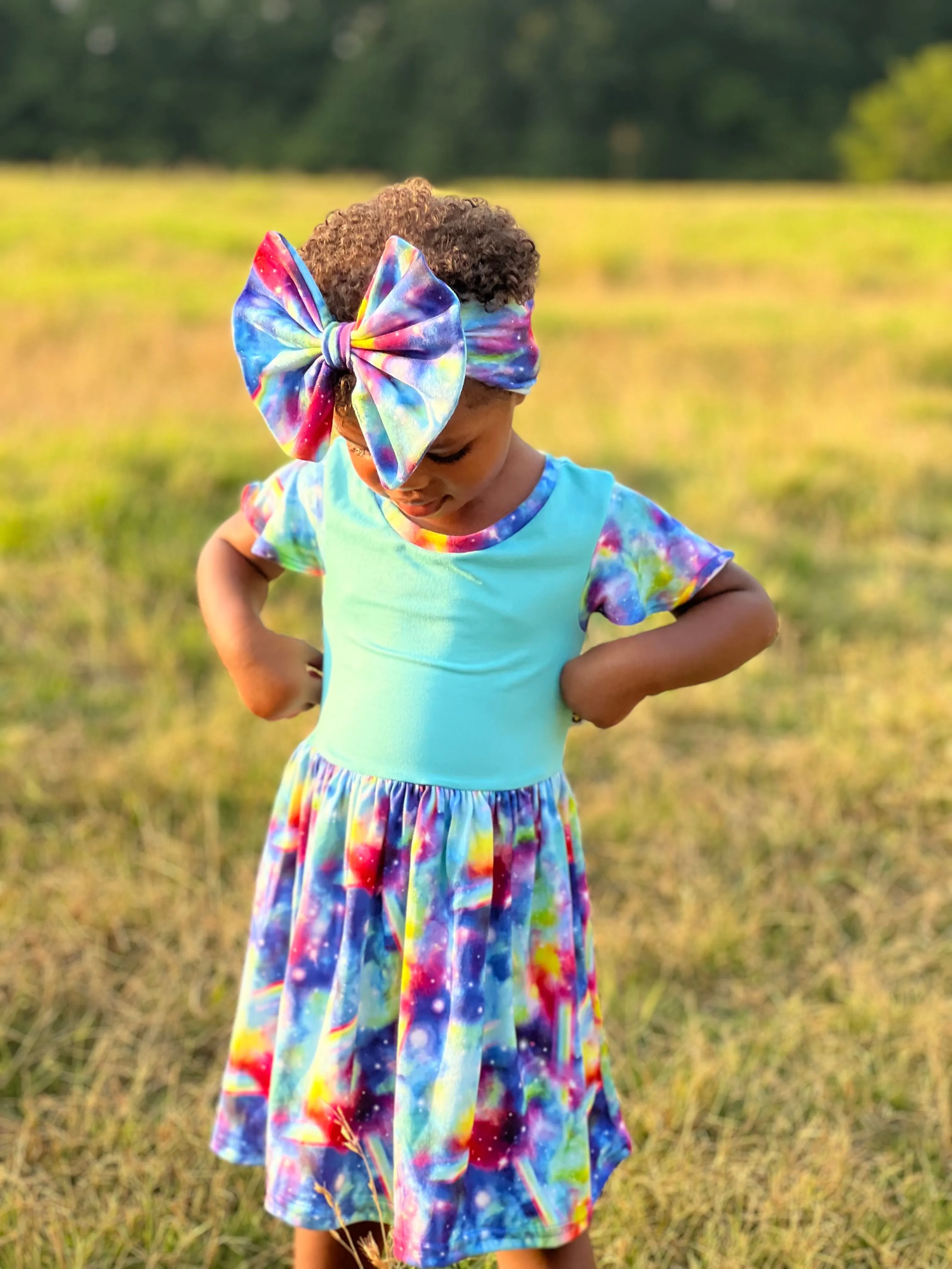 Bumblito Flutter Sleeve Dress ~ Rainbow Galaxy