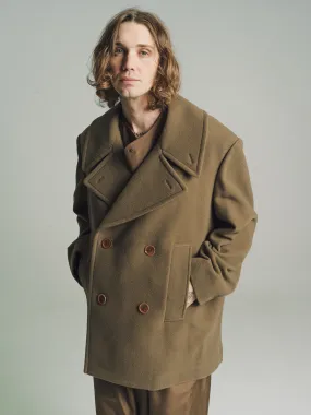 Capers Khaki Wool Maxi Pea Coat