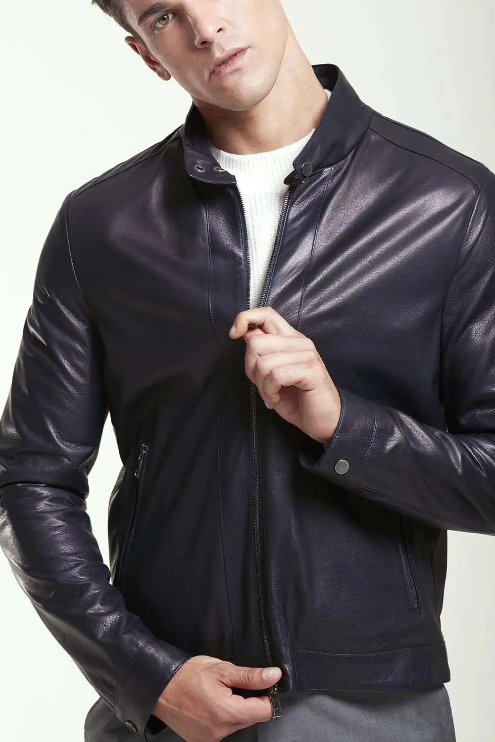 Casual mens leather jacket