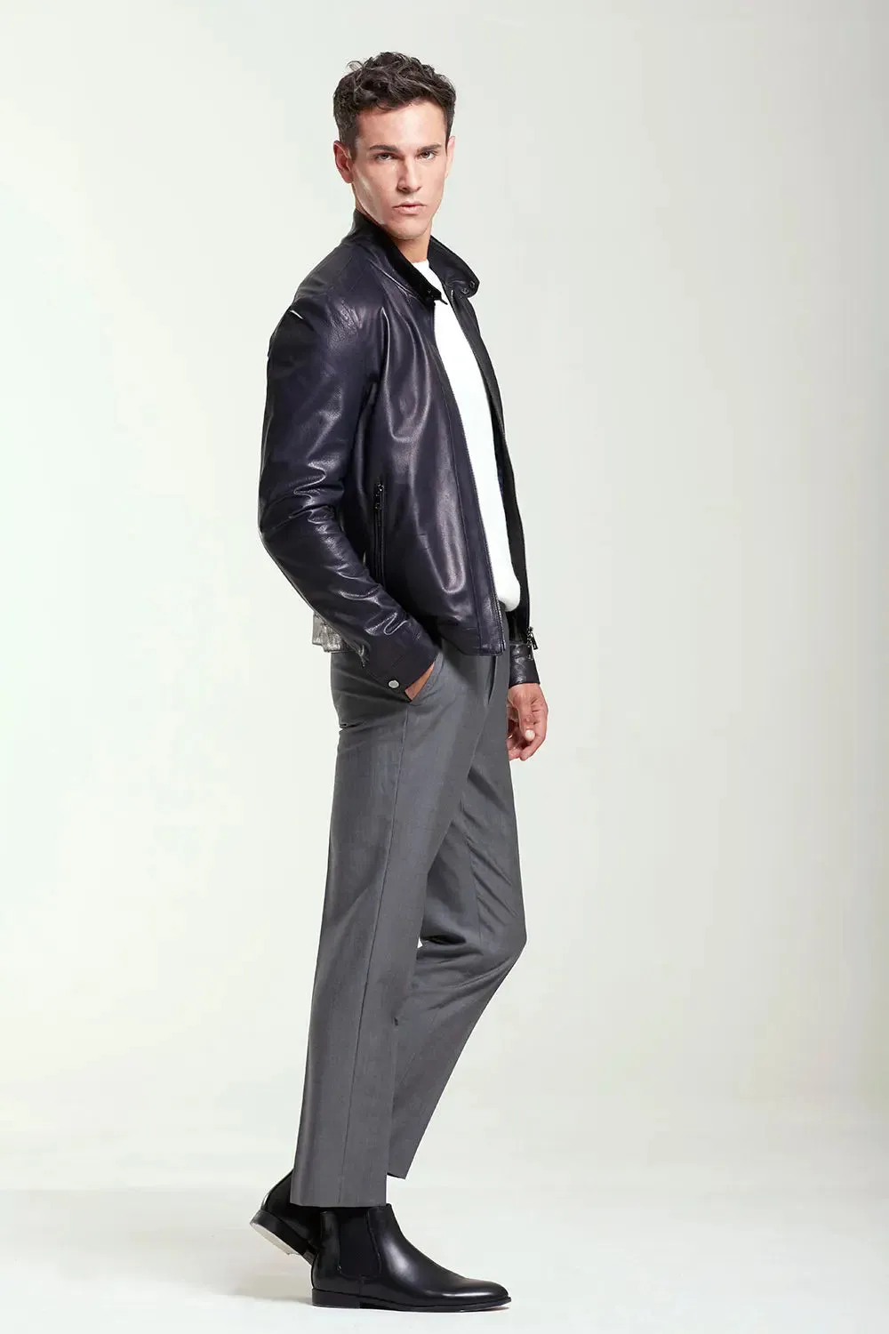 Casual mens leather jacket