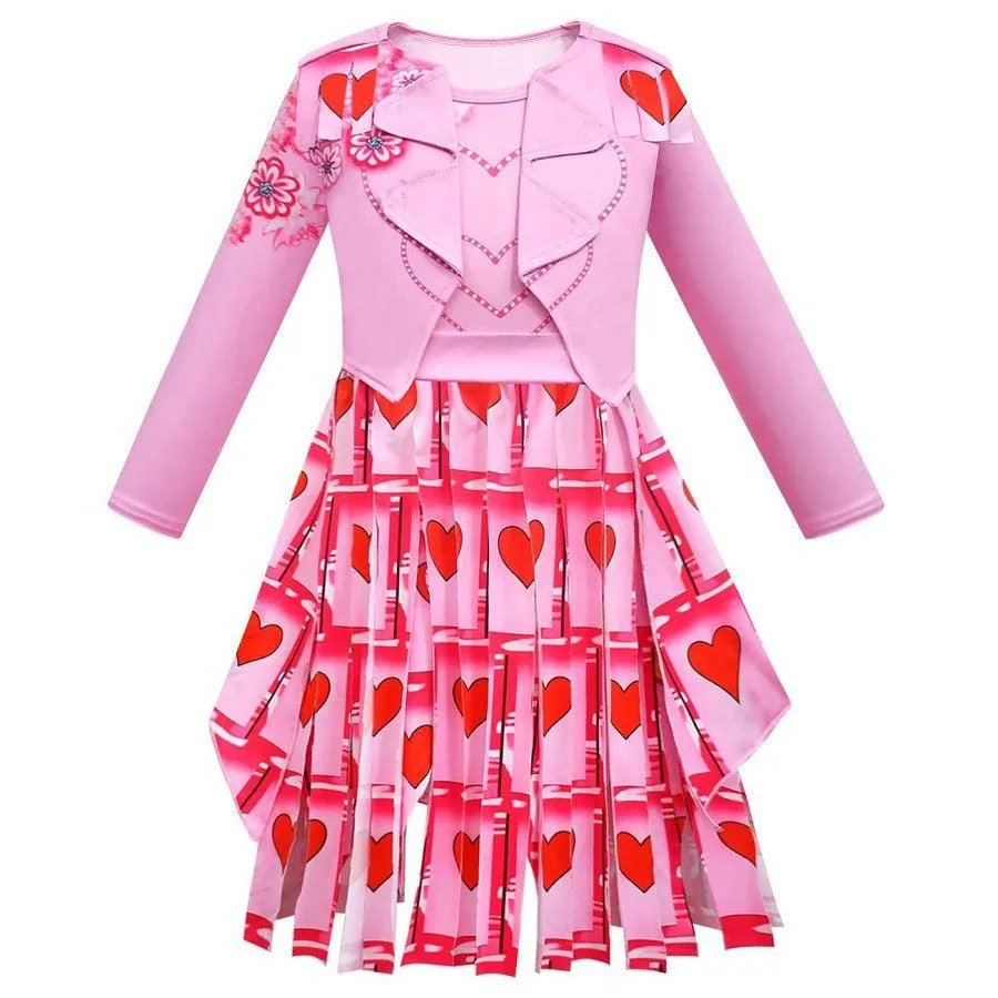 Children's Halloween cosplay costume for girls, heart-shaped printed cotton princess dress, carnival birthday party stage performance costume