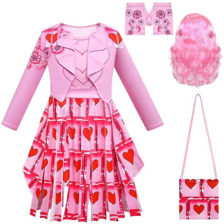 Children's Halloween cosplay costume for girls, heart-shaped printed cotton princess dress, carnival birthday party stage performance costume