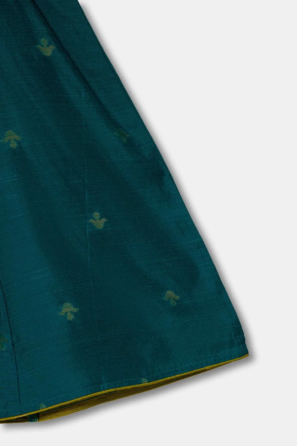 Chittythalli Pintuck Sleeve With Patch Work With Ruffle Detailing Top And Skirt Pavadai Set -  Green  - PS33