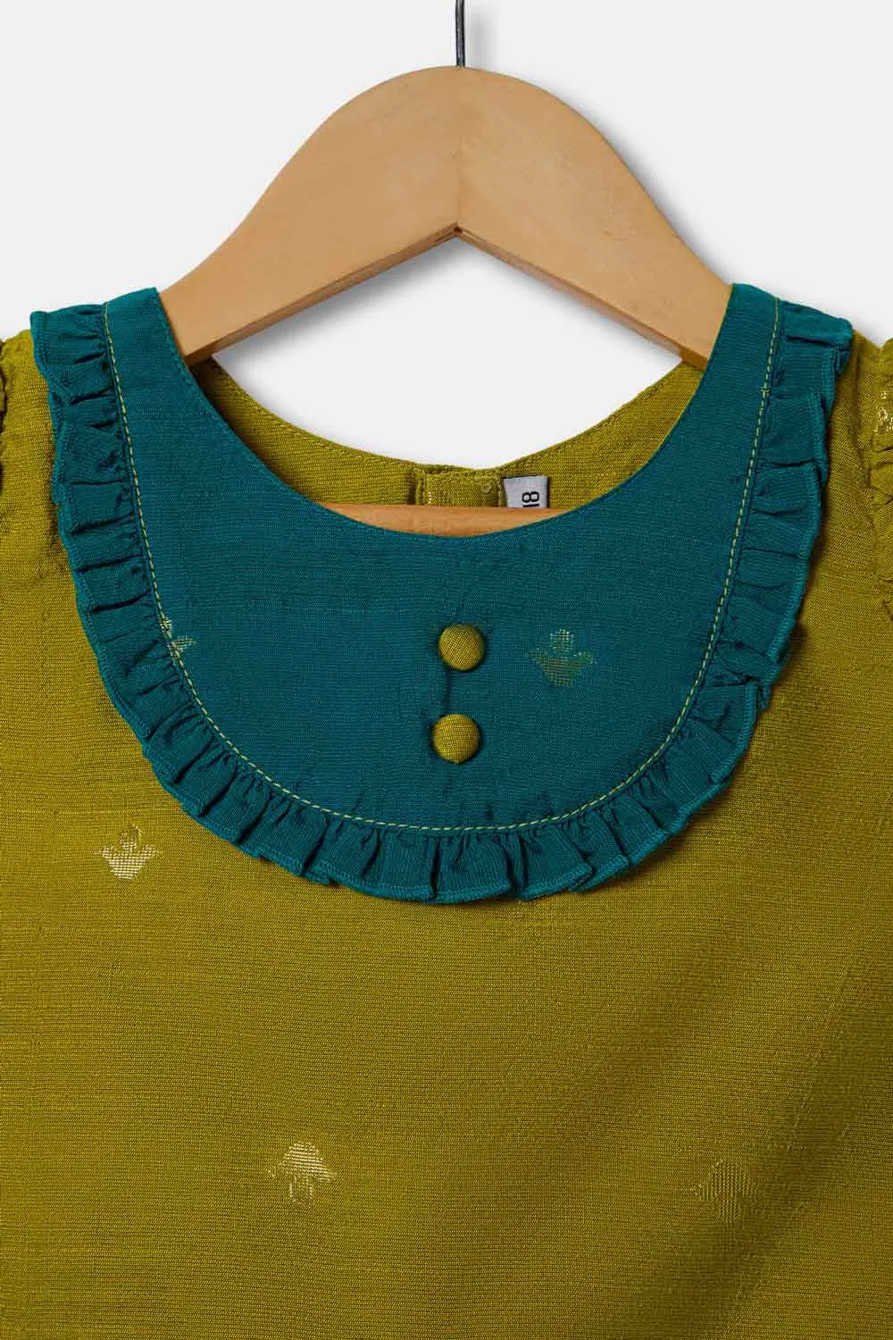 Chittythalli Pintuck Sleeve With Patch Work With Ruffle Detailing Top And Skirt Pavadai Set -  Green  - PS33