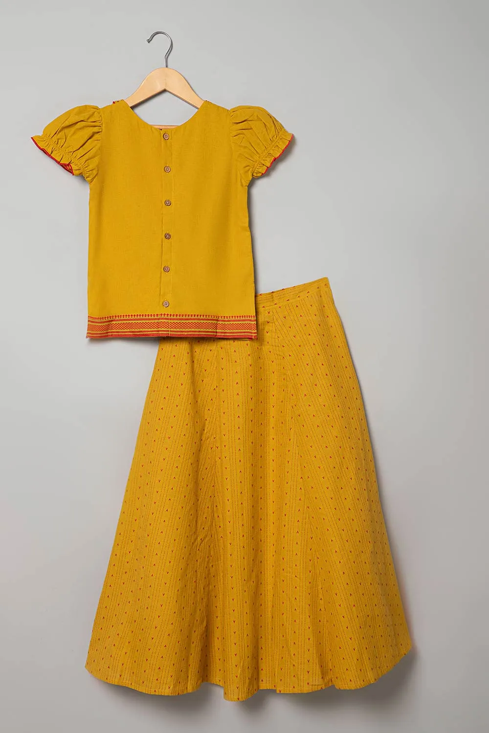 Chittythalli Puff Sleeve With Minimal Embroidery Top & Kali Skirt  Pavadai Set -  Yellow   - PS50