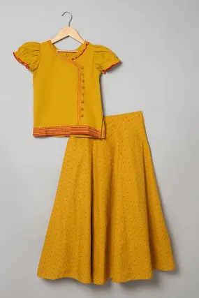 Chittythalli Puff Sleeve With Minimal Embroidery Top & Kali Skirt  Pavadai Set -  Yellow   - PS50